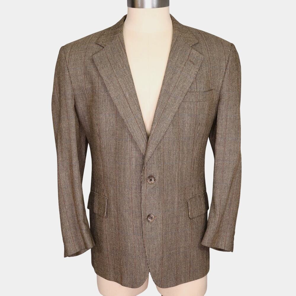 Jos A Bank Sport Coat Mens 44R Beige Lined Jacket Blazer Micro Plaid Preppy